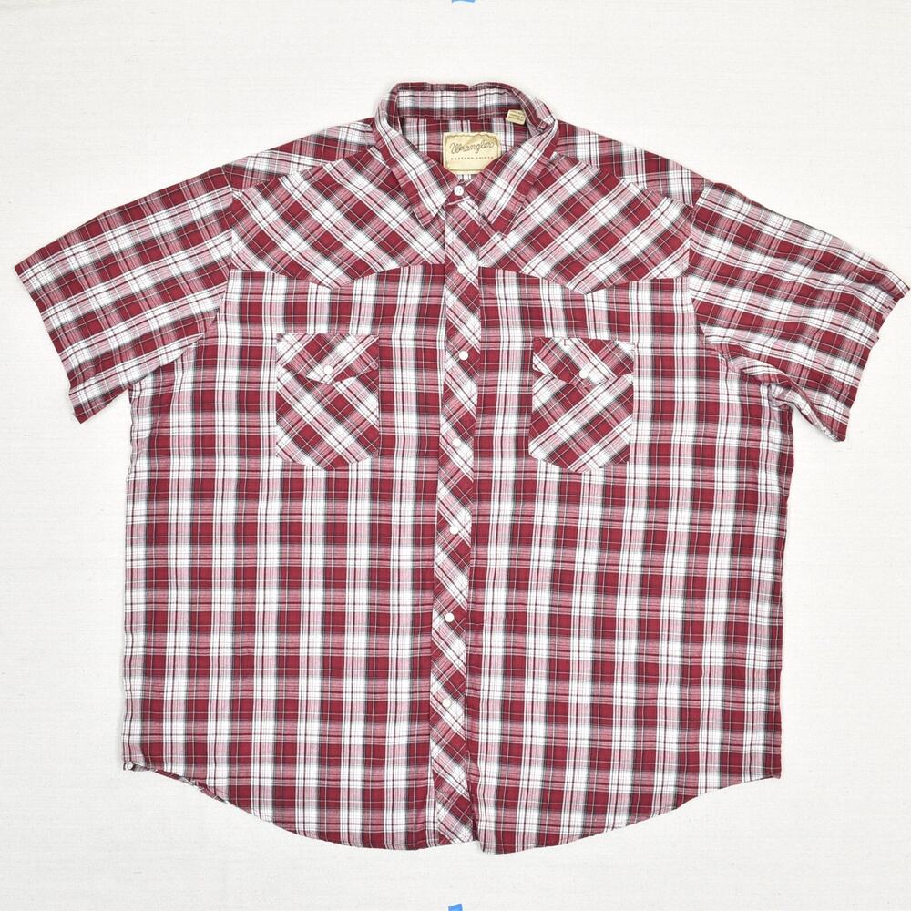 Wrangler Western Men's Shirt Plaid Cotton Blend Red Size 2XL Pearl Snap - Picture 2 of 8